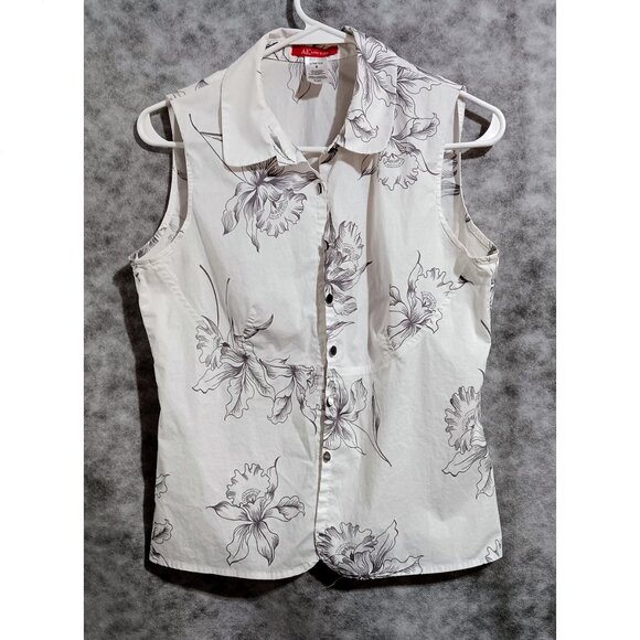 AK Anne Klein sleeveless blouse top Wmn's Sz 8 blk&wht floral - Picture 1 of 4